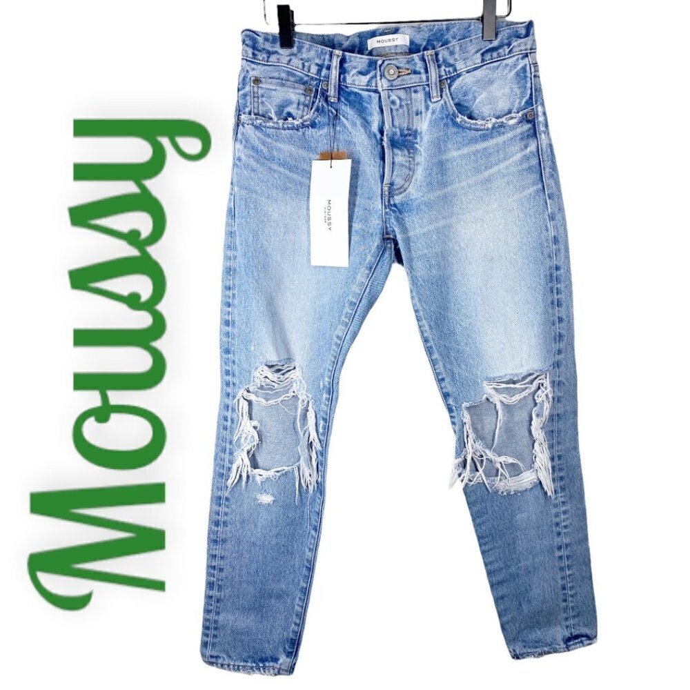 NWT MOUSSY Vintage Melvin Tapered Buttonfly High Waist Busted Knee Jeans Size 27